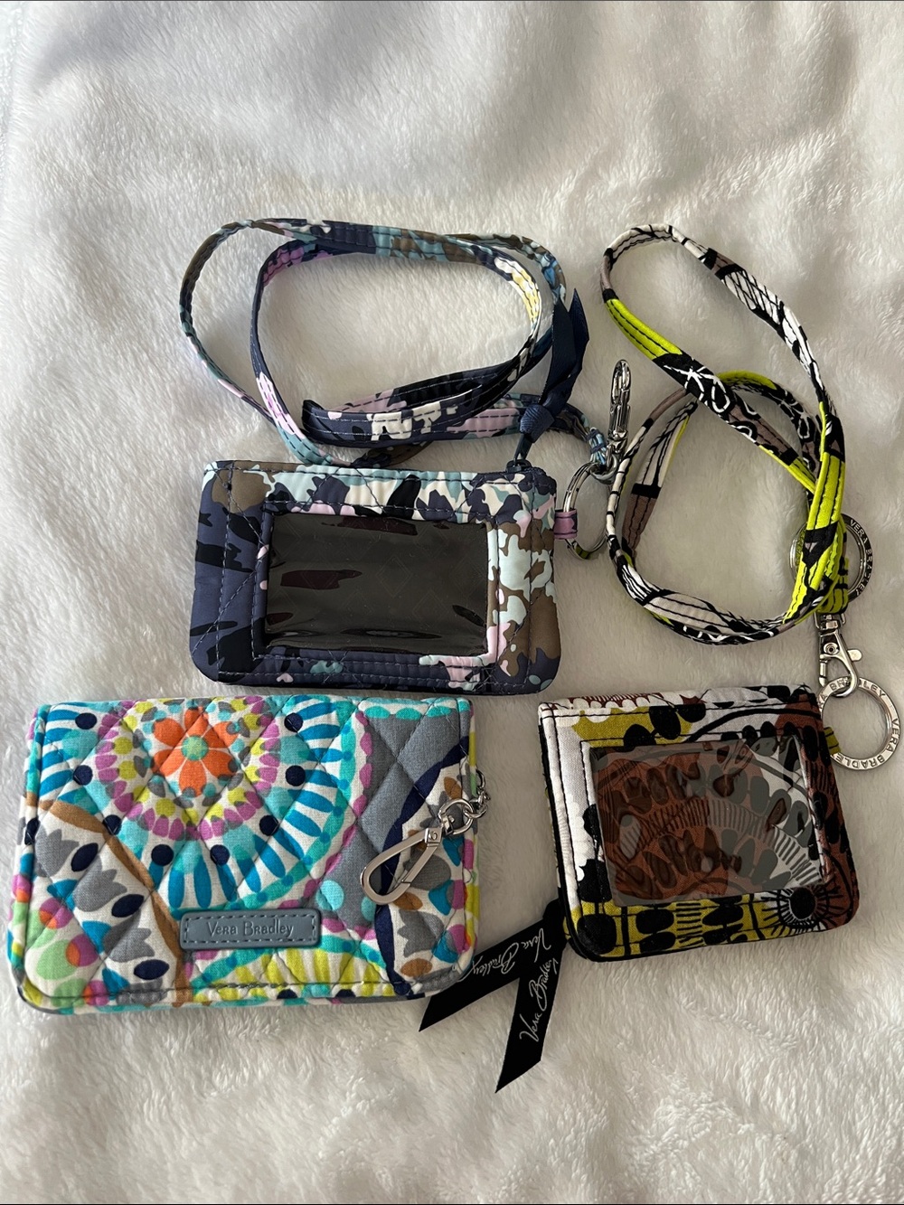 Vera Bradley Multicolor Quilted Card Holder and Lanyard Set 3 piece